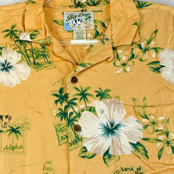 Vintage BIG DOG Mens M Orange Yellow Hawaiian Short Sleeve Button Casual Shirt - Picture 2 of 10